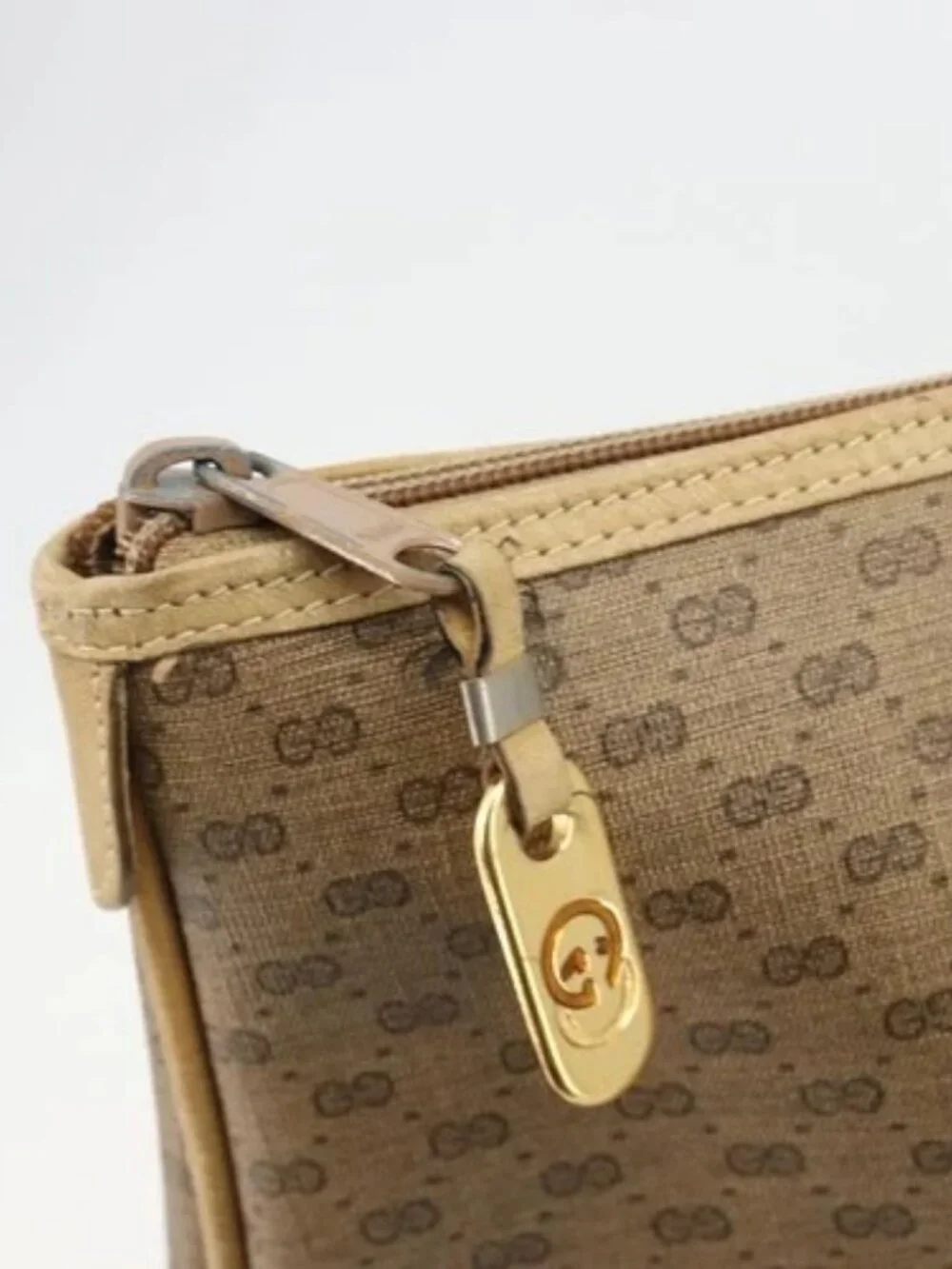 GUCCI Micro GG Supreme Tote Bag PVC Beige Gold 02 39 4868 Auth ep14936